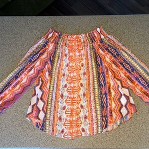 Ramy Brook Small XS Off-Shoulder Boho Top Orange Lightweight Flowy Split Sleeve